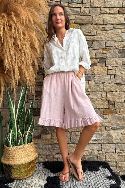 Lina Linen Blend Frill Short Washed Antique Rose